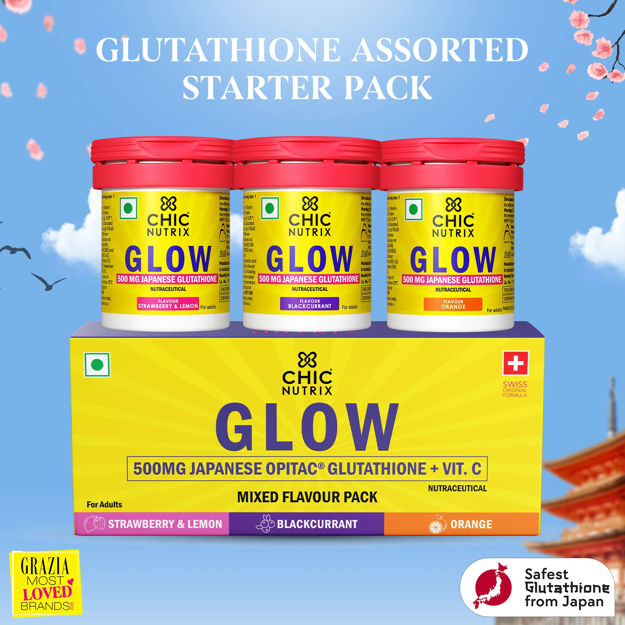 Glow - Glutathione Tablets for Glowing & Brightening Skin - Assorted Starter Pack